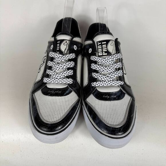 Baby Phat Athletic Shoes Women's 10 Black White Leather Snake Print Sneakers - Picture 4 of 10